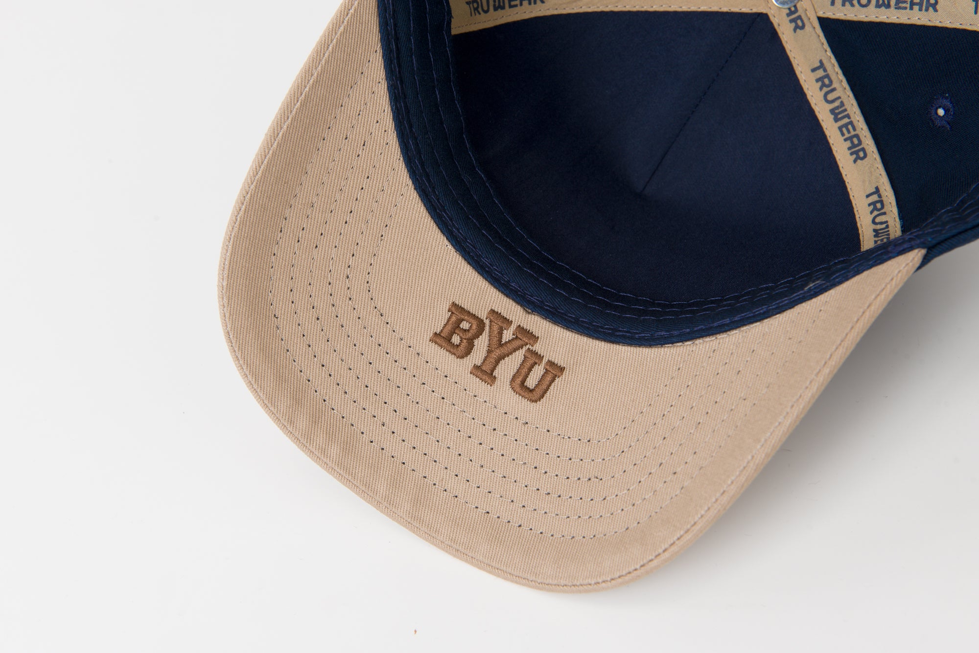 BYU Fade Hat Navy Tan Reversed Brigham