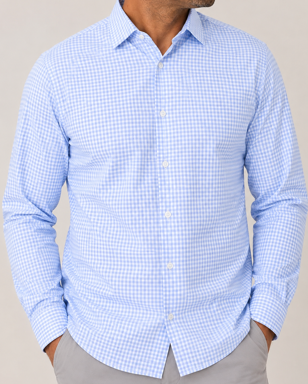 blue gingham dress shirt Phenom Professional Light – Stylish and Timeless Fit pastel blue gingham