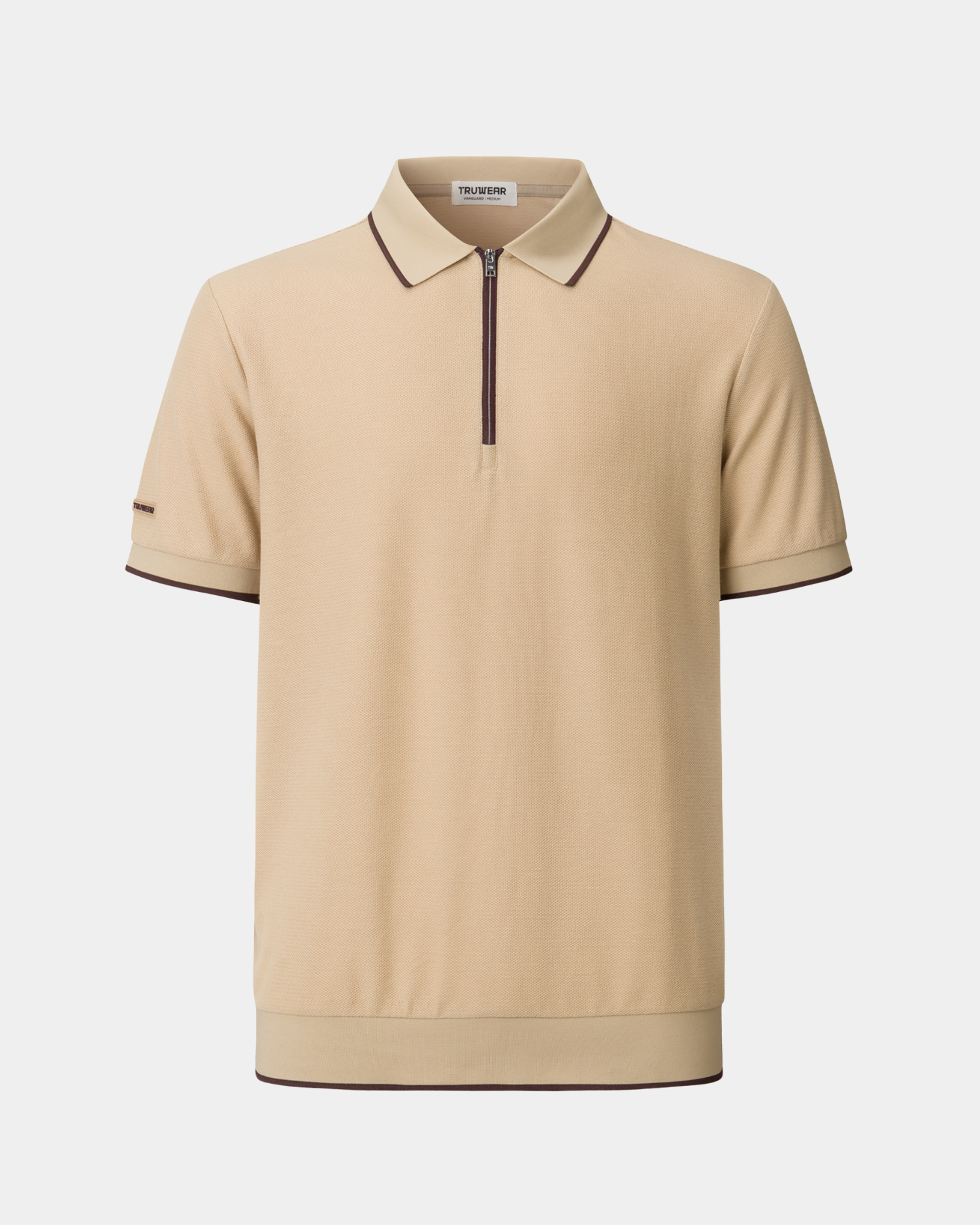 TRUWEAR Vanguard Zip Polo – Tan | Performance Golf Polo