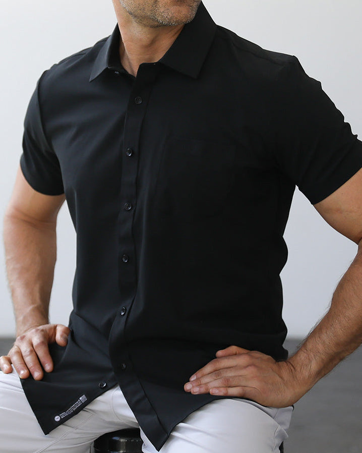 Phenom Classic Black Short Sleeve Dress Shirt – Stylish and Versatile Fit