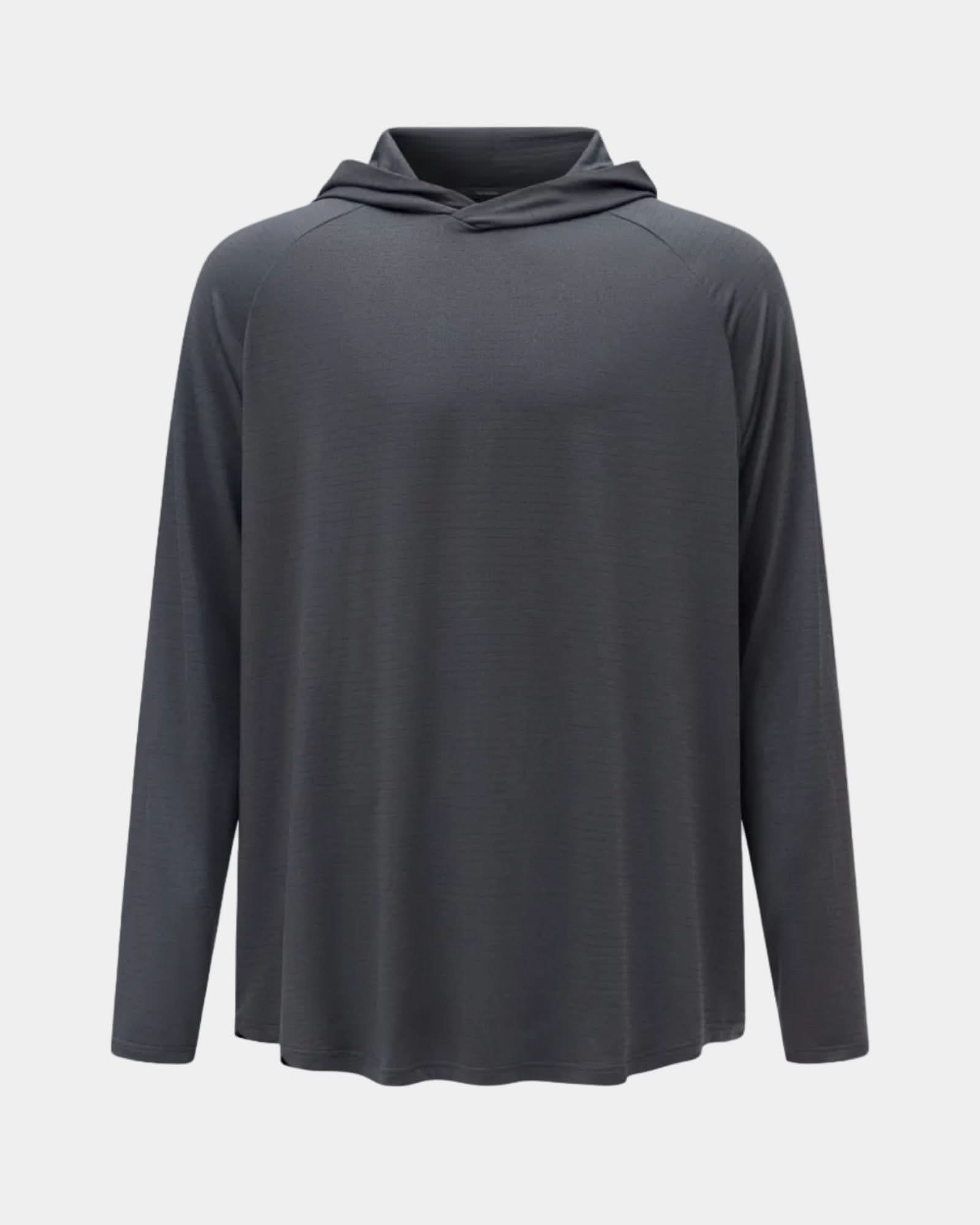 Hooded Cardinal Long Sleeve Charcoal Workout Shirt - Cardinal