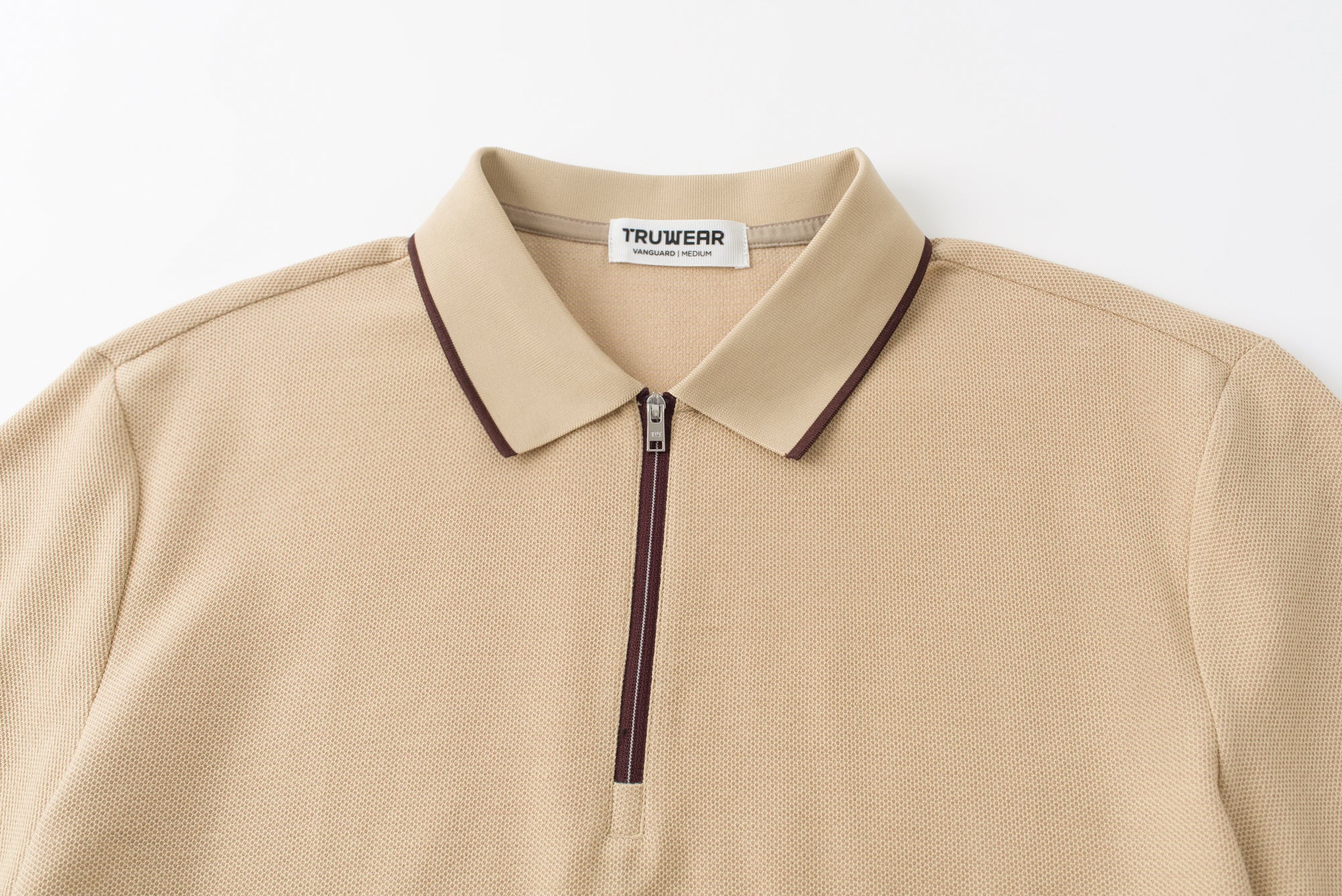 TRUWEAR Vanguard Zip Polo – Tan | Performance Golf Polo