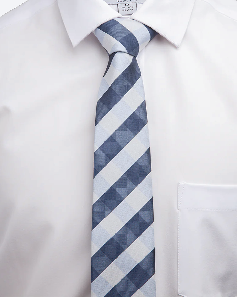 Immortal Navy Light Blue Checkered Dress Tie - Navy
