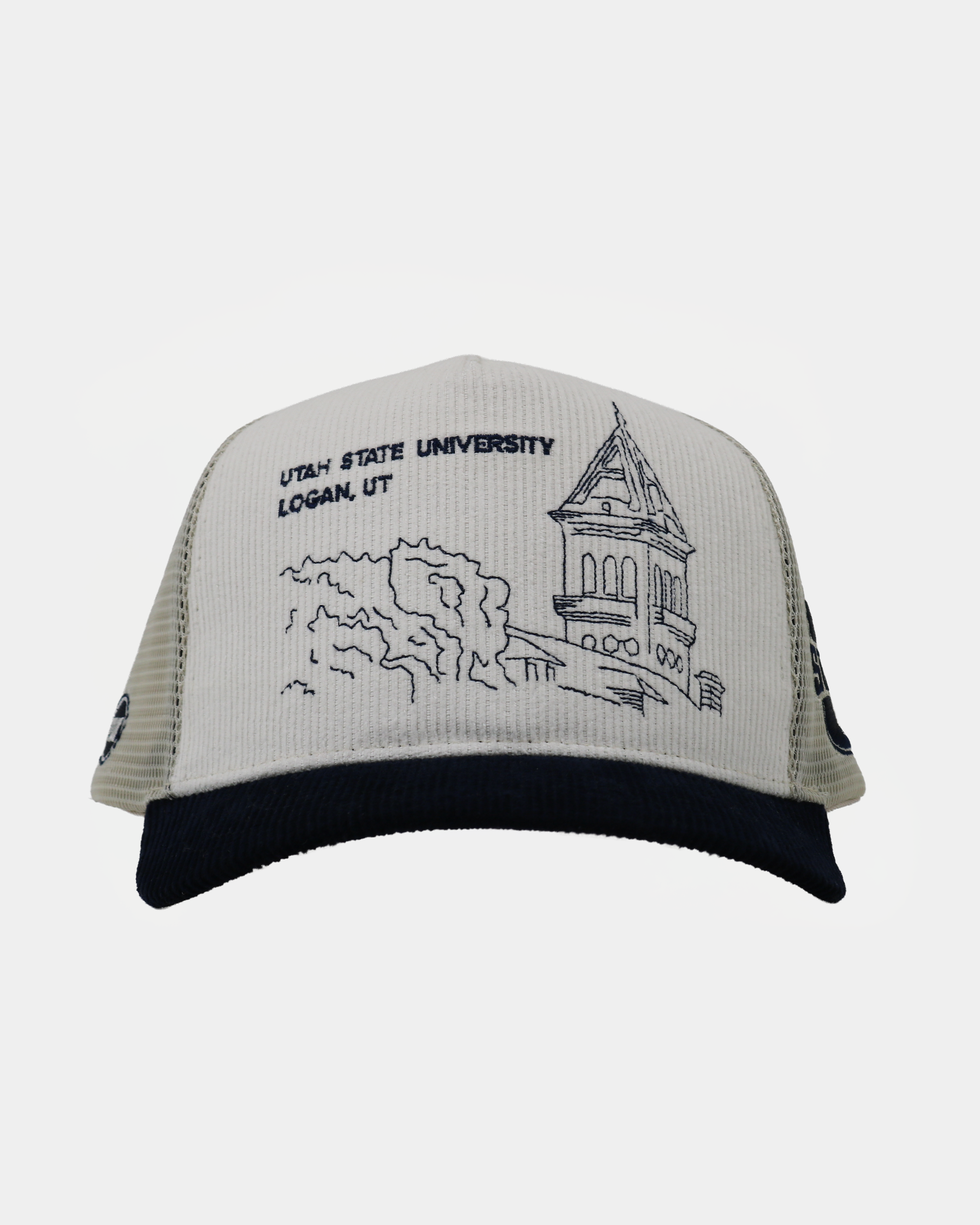 Bunker Trucker Hat Natural Navy Campus USU