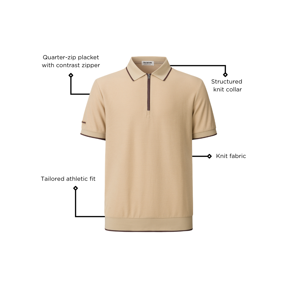 TRUWEAR Vanguard Zip Polo – Tan | Performance Golf Polo TRUWEAR Vanguard Zip Polo – Tan | Performance Golf Polo