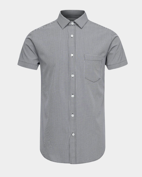 Phenom Classic Black Plaid Short Sleeve Dress Shirt
