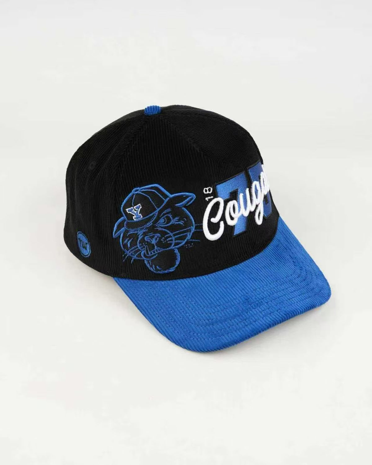 BYU Fade Hat Black Royal Brim 2 Logo Cougar – side angle