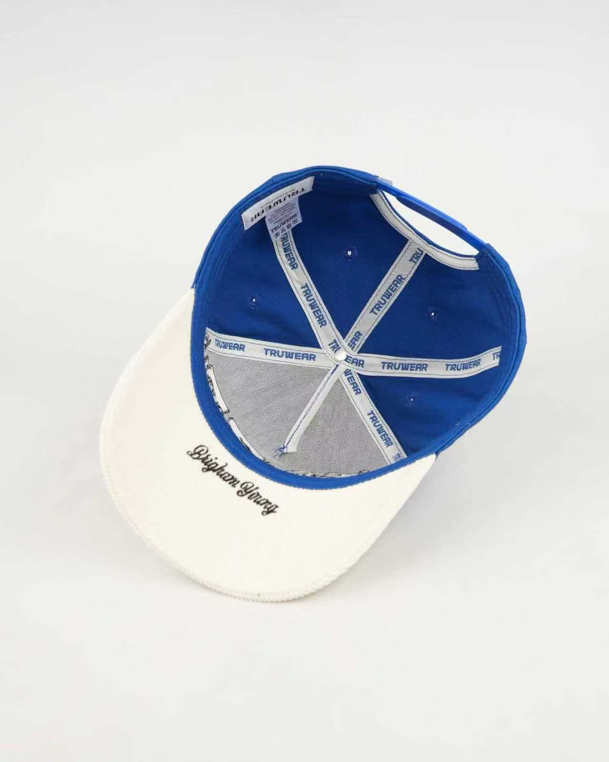 BYU Fade Hat Royal Natural Brim 2 Logo Y – inside view
