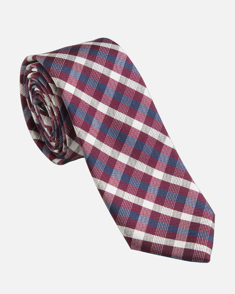 Immortal Maroon Blue Checkered Dress Tie