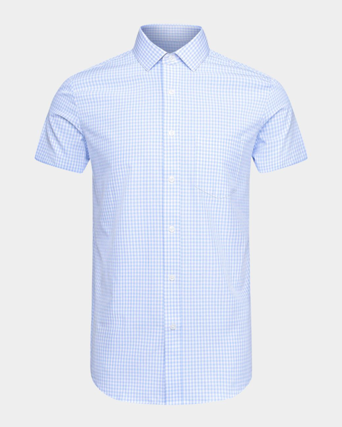 Phenom Classic Light Blue Gingham Short Sleeve Dress Shirt