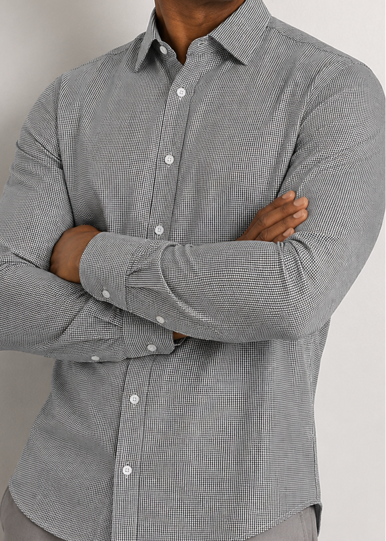 Phenom Professional Black Plaid Dress Shirt - Black