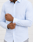 Phenom Professional Light Blue Tartan Long Sleeve Men's Dress Shirt - Blue
