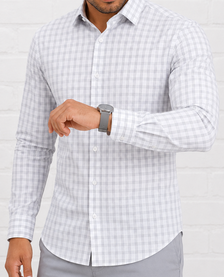 Phenom Professional Grey Tartan Dress Shirt - Grey