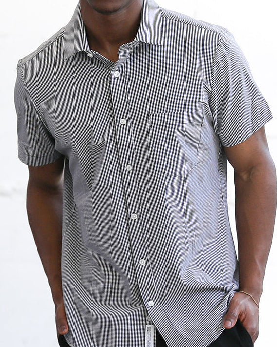 Phenom Classic Black Plaid Short Sleeve Dress Shirt - Black