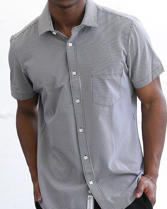 Phenom Classic Black Plaid Short Sleeve Dress Shirt - Black