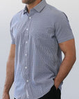 Phenom Classic Navy Plaid Short Sleeve Dress Shirt - Navy