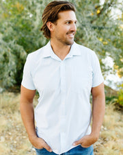 Phenom Classic Light Blue Striped Short Sleeve Dress Shirt